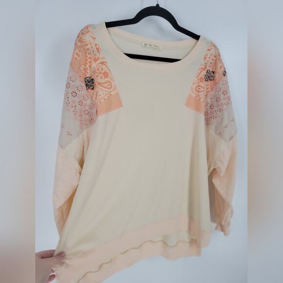We The Free Peach Alabaster Combo Feelin It Patch Sleeve Long Sleeve Top M - Picture 2 of 9